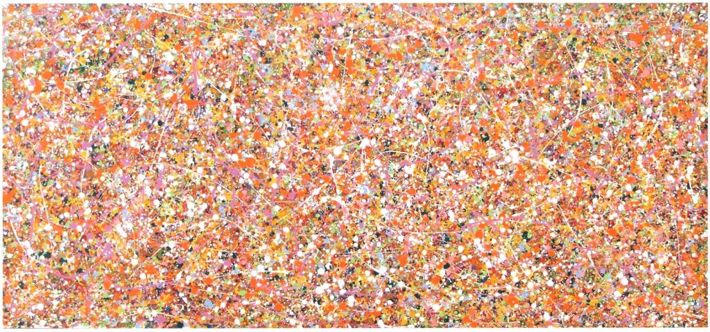 Modern art hand-painted abstract dot and spot painting with lilac on a very large canvas