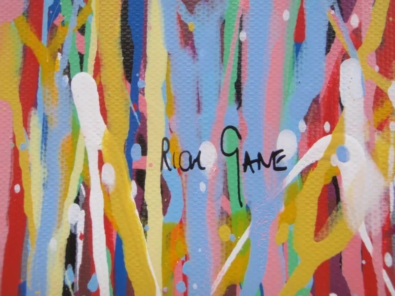 Rich Gane Art original panoramic abstract vertical drip painting on canvas - detail photo 1
