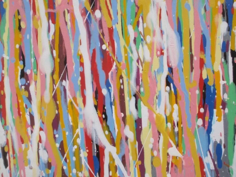 Rich Gane Art original panoramic abstract vertical drip painting on canvas - detail photo 2