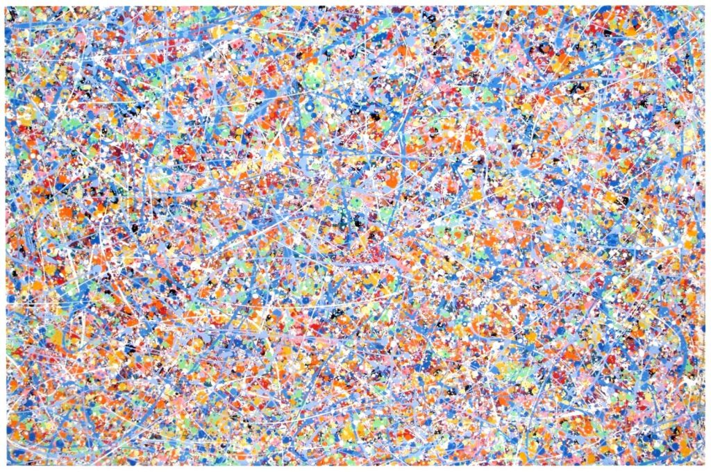 Large canvas wall art original new blue drip painting by British artist Rich Gane