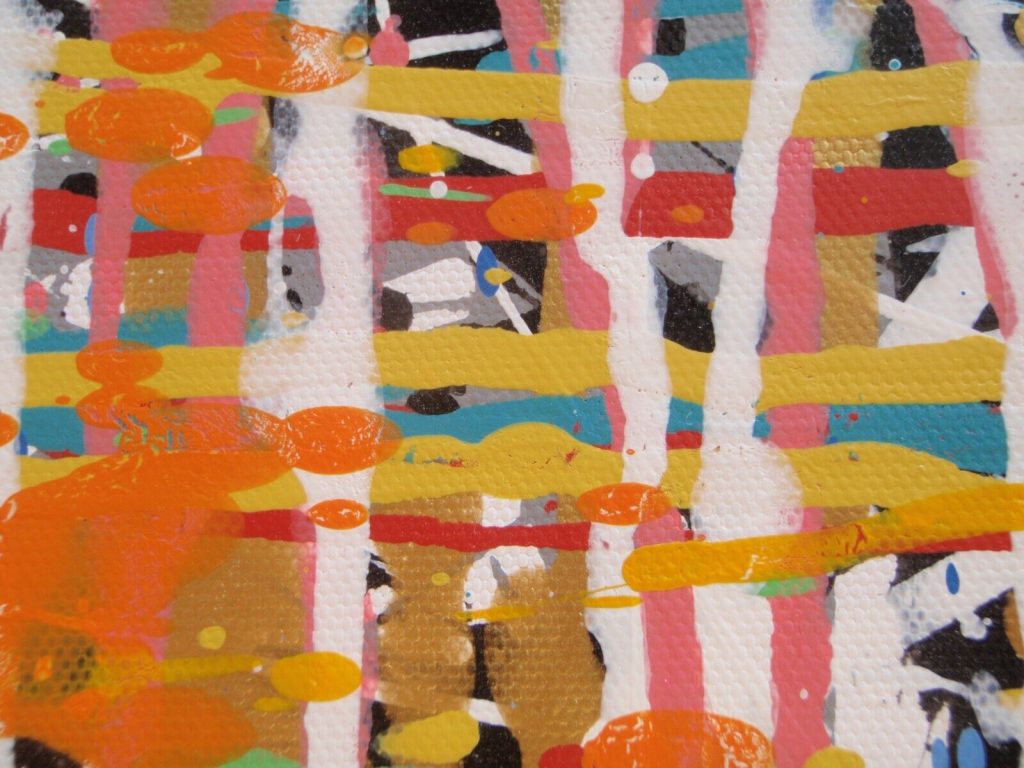 Original large abstract wall art colourful vertical and horizontal drip painting on canvas by Rich Gane - detail