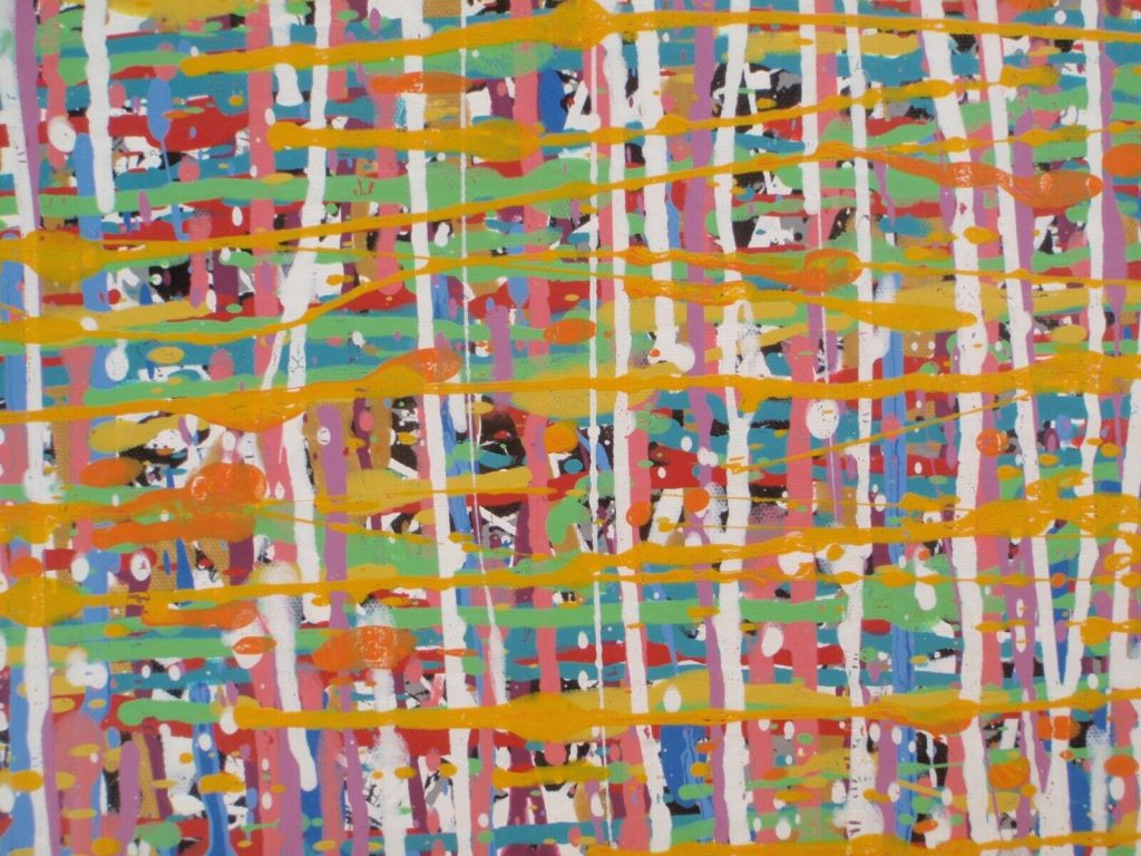 Original large abstract wall art colourful vertical and horizontal drip painting on canvas by Rich Gane - detail