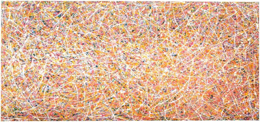 Original hand-painted modern art colourful drip painting on canvas, with a particular emphasis on pink