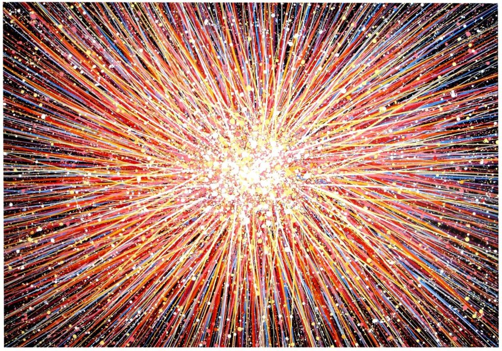 Pink and red starburst canvas wall art painting Pink and red hand-painted unique star painting on very large black canvas