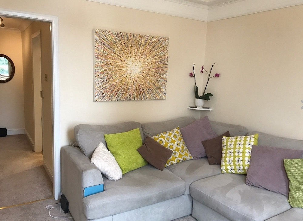 Original canvas wall art yellow abstract star painting by Rich Gane - customer showcase photo 2