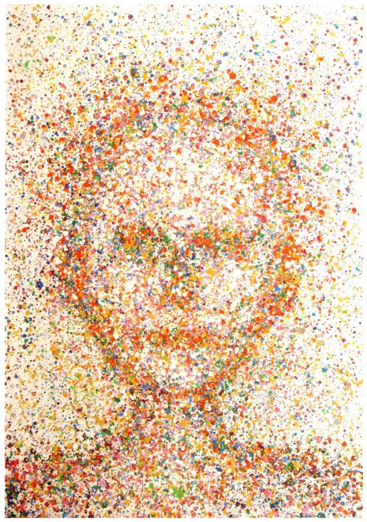 Rich Gane Art dot and spot abstract portrait painting of a man on a very large canvas