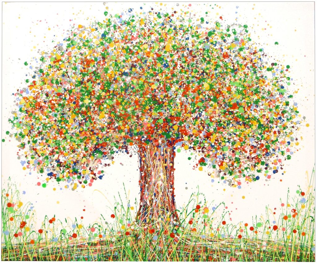 Original large abstract art dot and spot tree painting on a big canvas by British artist Rich Gane