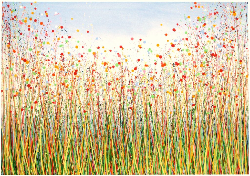 Delicate floral art landscape painting Oversize original abstract landscape painting on canvas with colourful red poppy flowers