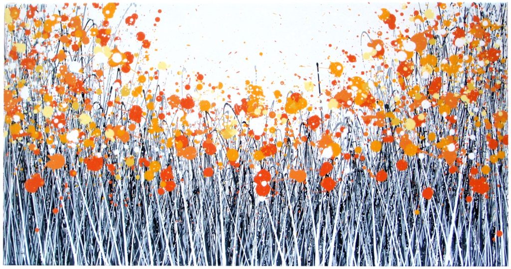 Yeovil artist Rich Gane's original new abstract flower meadow painting on a large box canvas