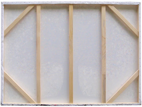 Rear view of a really big stretched canvas showing multiple support bars to provide extra strength