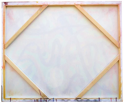 Rear view of stretched canvas showing diagonal support bars