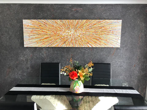 Distant view from directly in front of the yellow star painting now in display in the customer's home