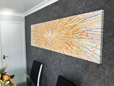 A full side view of the stretched canvas featuring a yellow star