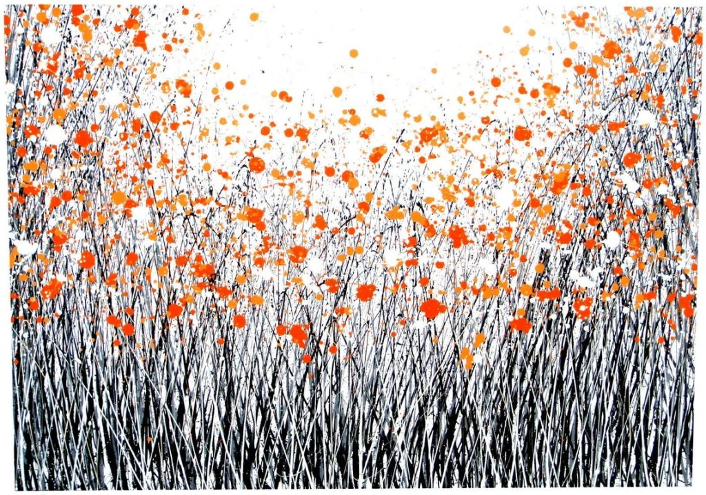 Black, white and orange large flower painting Black white and orange big hand-painted modern art flower painting on canvas