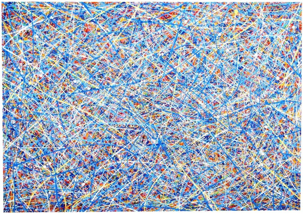 Blue drip and splash oversize original abstract canvas wall art picture