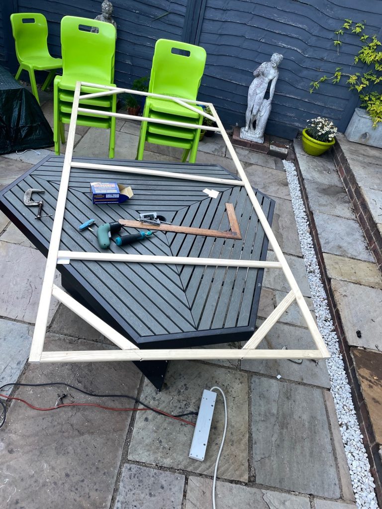 Customer photo showing the construction of his wooden stretcher frame