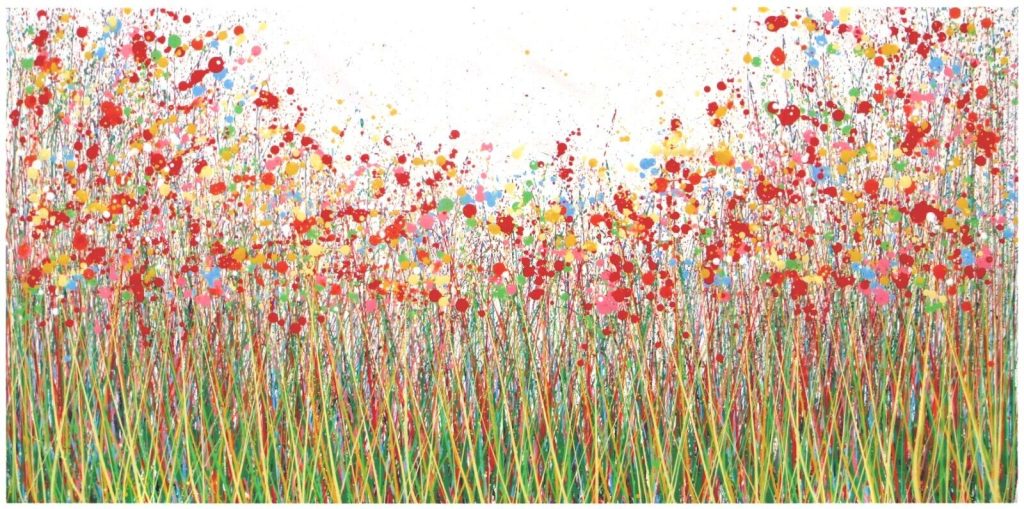 Very wide red poppy flower landscape Red poppy flower landscape meadow painting on 244cm wide un-stretched canvas