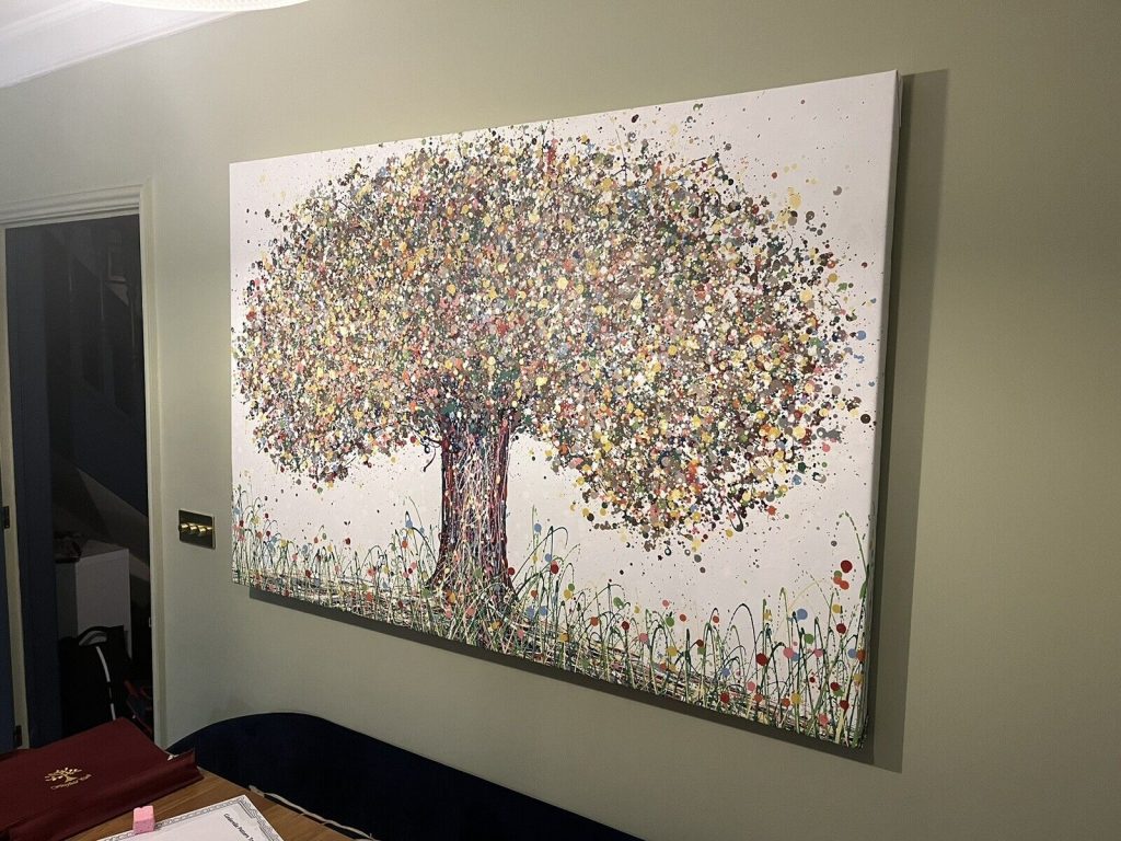 Customer photo of my really big 160cm by 112cm tree painting on display in his home