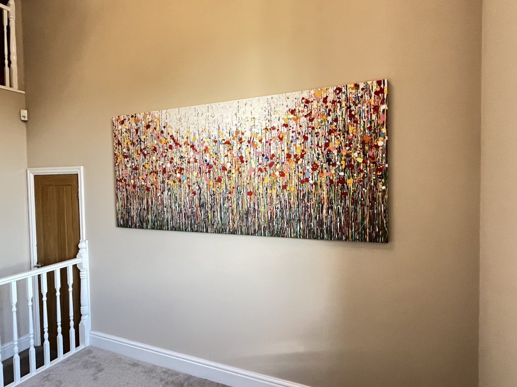 244 cm by 112 cm original modern wall art hand painted colourful floral landscape canvas