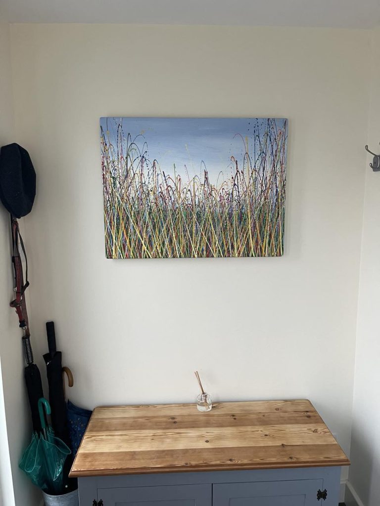 81 cm by 61 cm original abstract grass meadow painting by Rich Gane - customer showcase photo