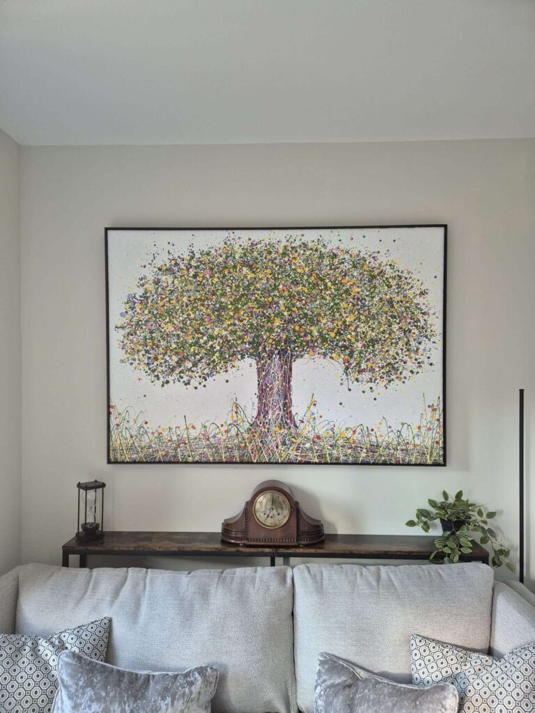 Lovely customer photo of my huge hand painted 158 cm by 112 cm tree painting on canvas