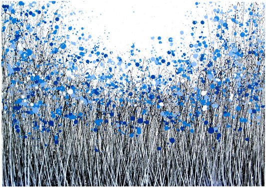 Custom Size Black, White and Blue Flower Painting