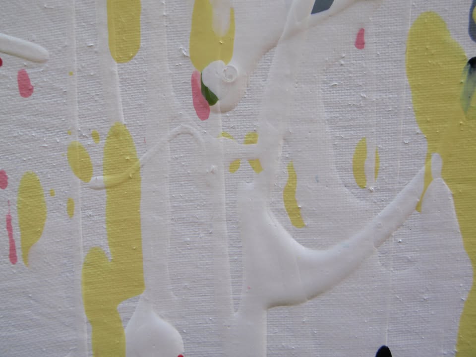 Abstract art with multicoloured vertical brush strokes on a white background - detail