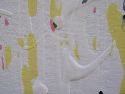 Abstract art with multicoloured vertical brush strokes on a white background - detail