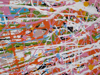Pink star modern art abstract painting on large canvas - detail