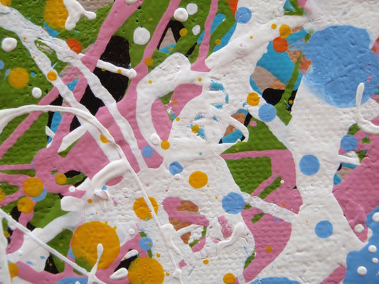 Pink star modern art abstract painting on large canvas - detail