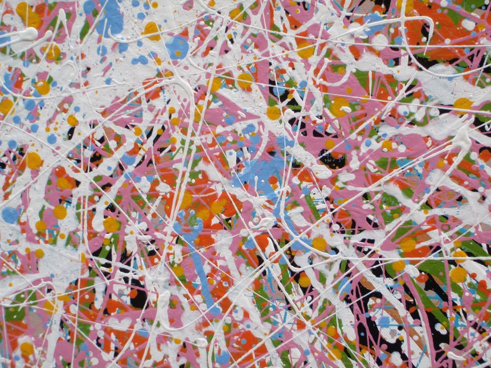 Pink star modern art abstract painting on large canvas - detail