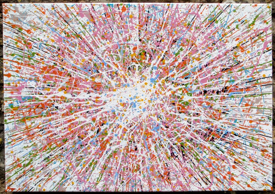 Pink star modern art abstract painting on large canvas - full view