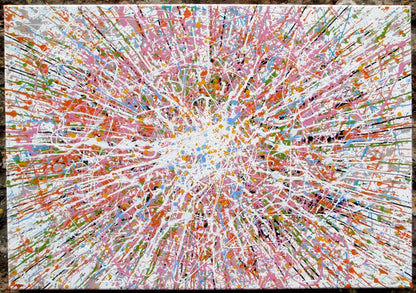Pink star modern art abstract painting on large canvas - full view