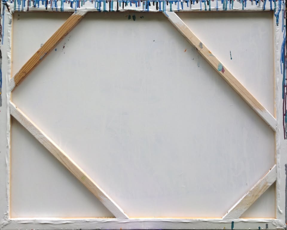 Blue Vertical Drips on 100x80cm Stretched Canvas