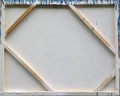 Blue Vertical Drips on 100x80cm Stretched Canvas