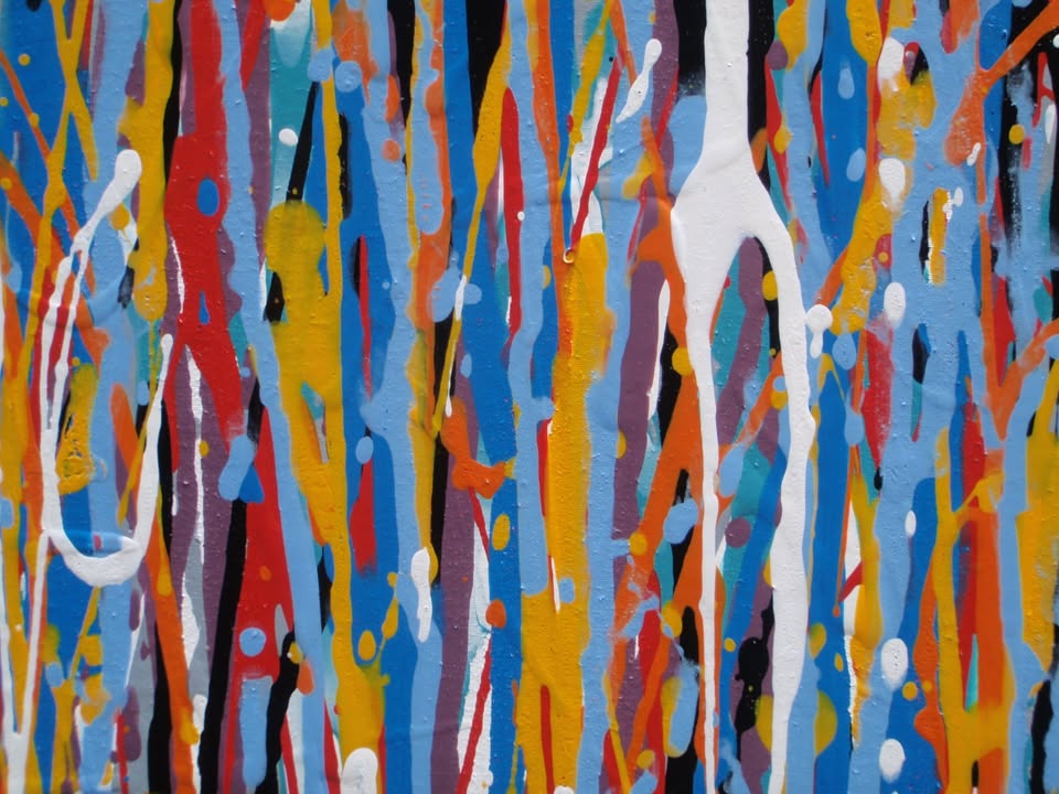 Blue Vertical Drips on 100x80cm Stretched Canvas