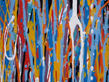Blue Vertical Drips on 100x80cm Stretched Canvas