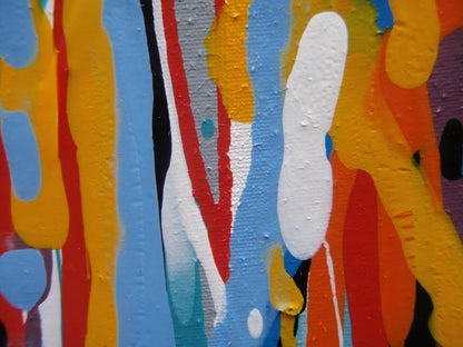 Blue Vertical Drips on 100x80cm Stretched Canvas