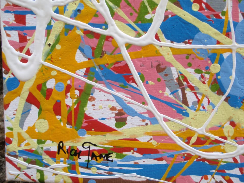 101.5 by 81 cm abstract drip painting on stretched canvas - detail