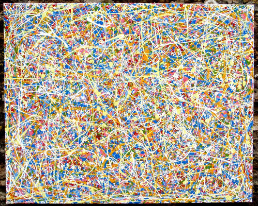 101.5 by 81 cm abstract drip painting on stretched canvas - full view