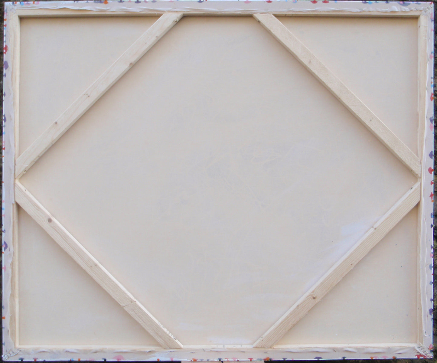 Abstract original artwork with pink, black and white, on a massive 120 cm by 100 cm canvas - back