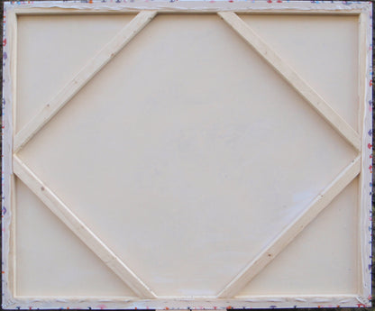 Abstract original artwork with pink, black and white, on a massive 120 cm by 100 cm canvas - back