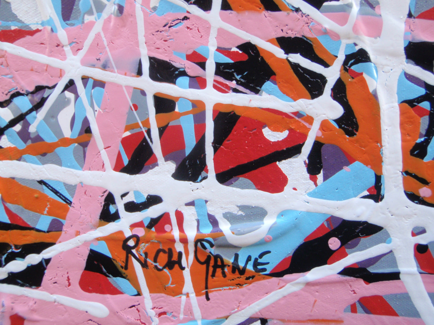 Abstract original artwork with pink, black and white, on a massive 120 cm by 100 cm canvas - detail