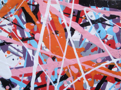 Abstract original artwork with pink, black and white, on a massive 120 cm by 100 cm canvas - detail