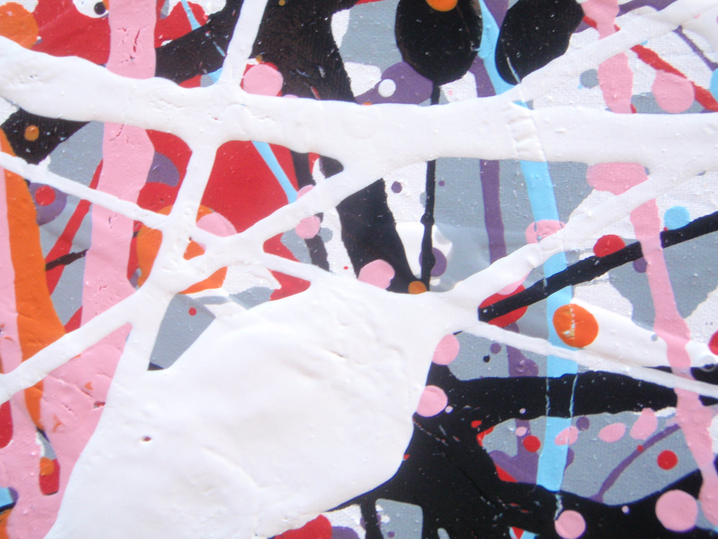 Abstract original artwork with pink, black and white, on a massive 120 cm by 100 cm canvas - detail