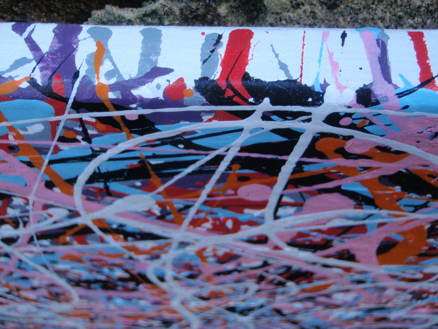 Abstract original artwork with pink, black and white, on a massive 120 cm by 100 cm canvas - detail