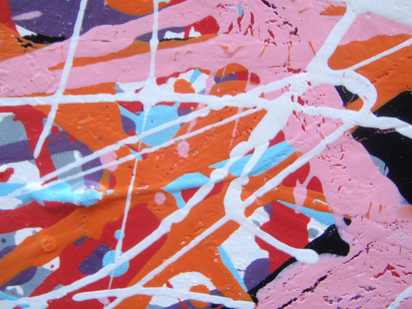 Abstract original artwork with pink, black and white, on a massive 120 cm by 100 cm canvas - detail