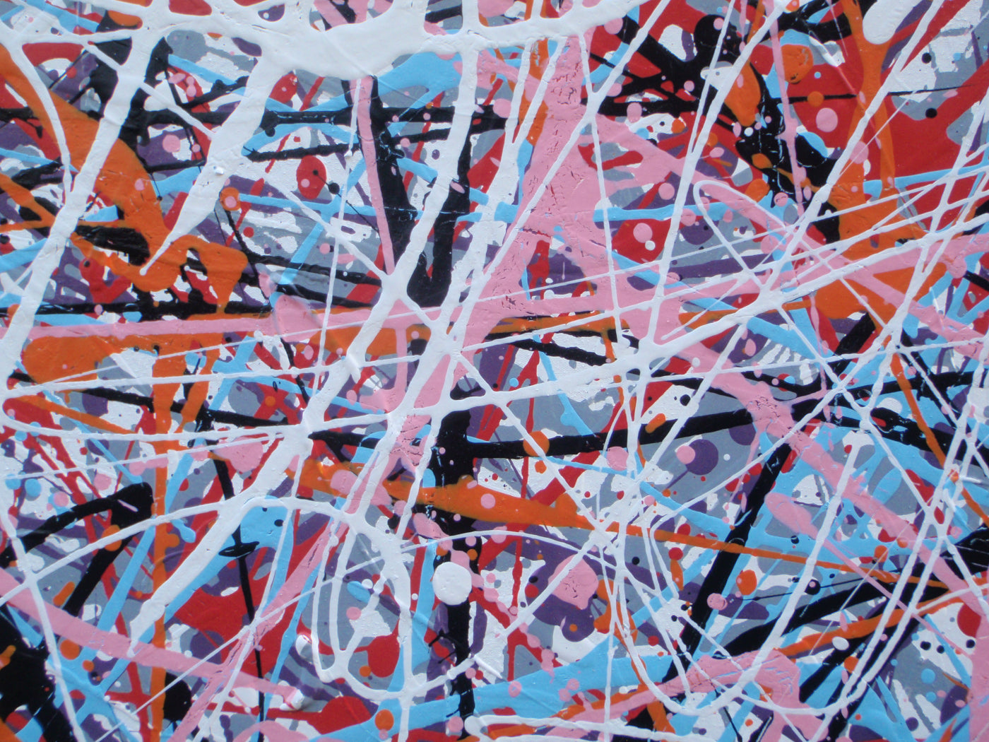 Abstract original artwork with pink, black and white, on a massive 120 cm by 100 cm canvas - detail