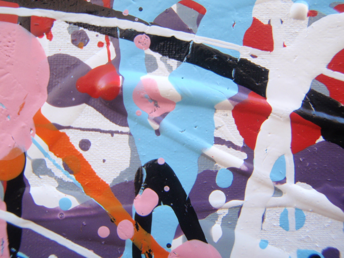 Abstract original artwork with pink, black and white, on a massive 120 cm by 100 cm canvas - detail