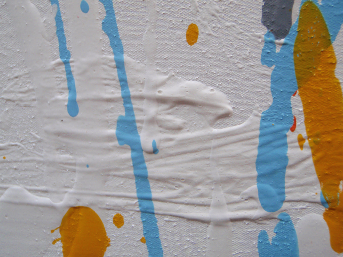 Abstract artwork with colourful vertical lines and stripes on a huge 135 cm by 100 cm stretched canvas - detail